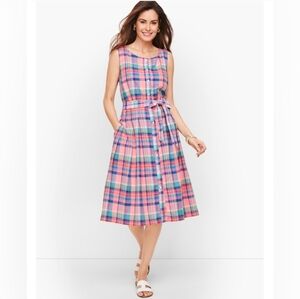Talbots Petite "Madras Button Front Shirtdress", 14P, Style#P202036428, NWOT